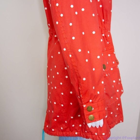 Boden women's 100% cotton hooded red parka with white polka dot, size 8 - Picture 13 of 16